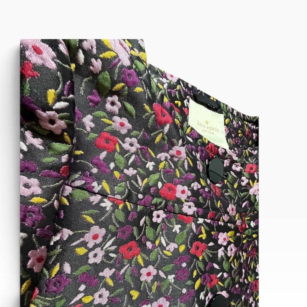 Kate Spade New York Womens Floral Quilted Button Front Topper Coat Black Multi 8 - Picture 9 of 16